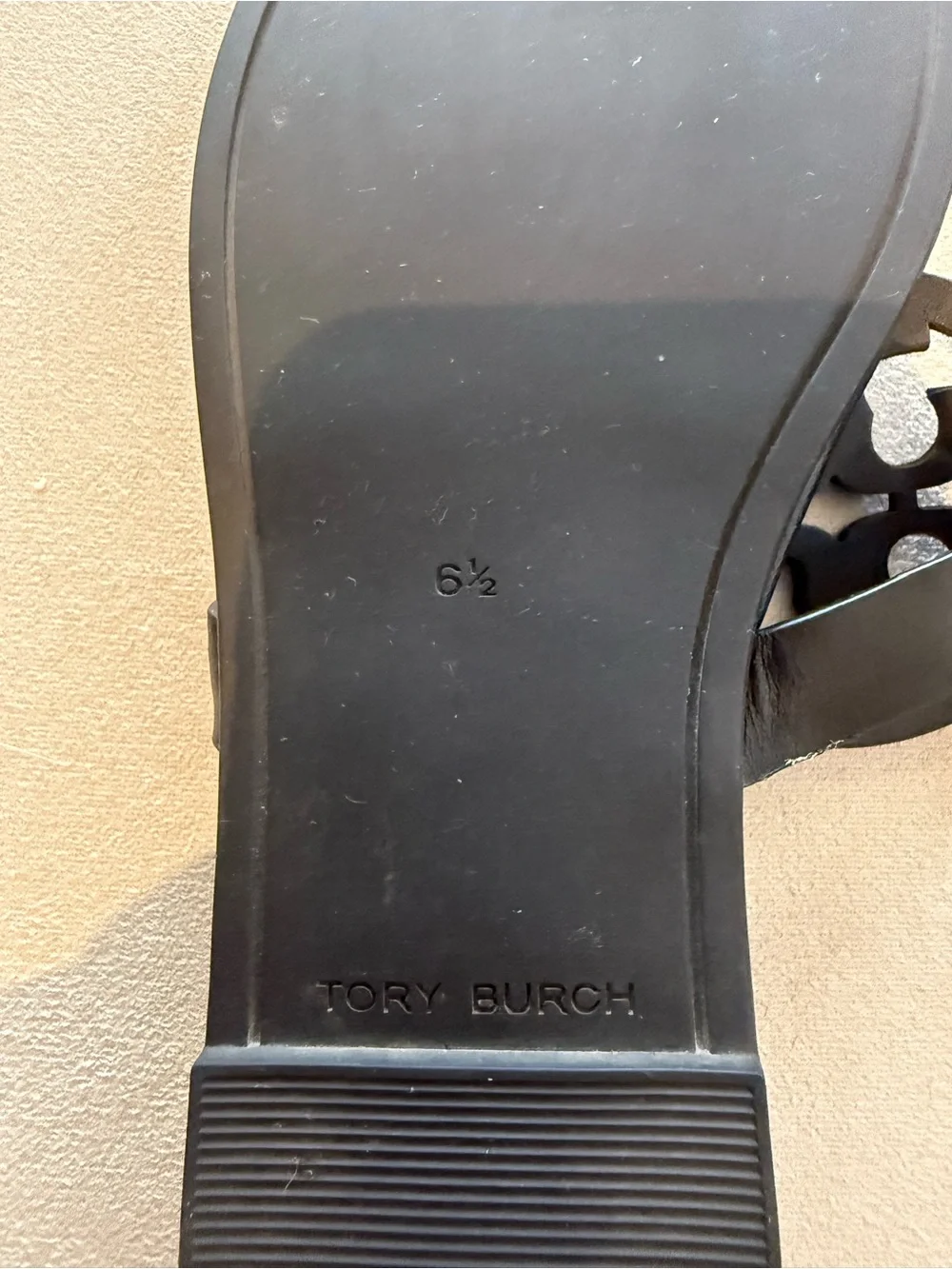 Tory Burch Black Leather Logo Slide Sandals